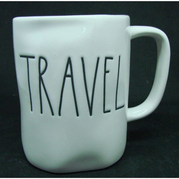 Rae Dunn TRAVEL Ceramic Coffee Tea Mug Cup 16 oz White Exterior & Interior NWOT - Picture 1 of 10